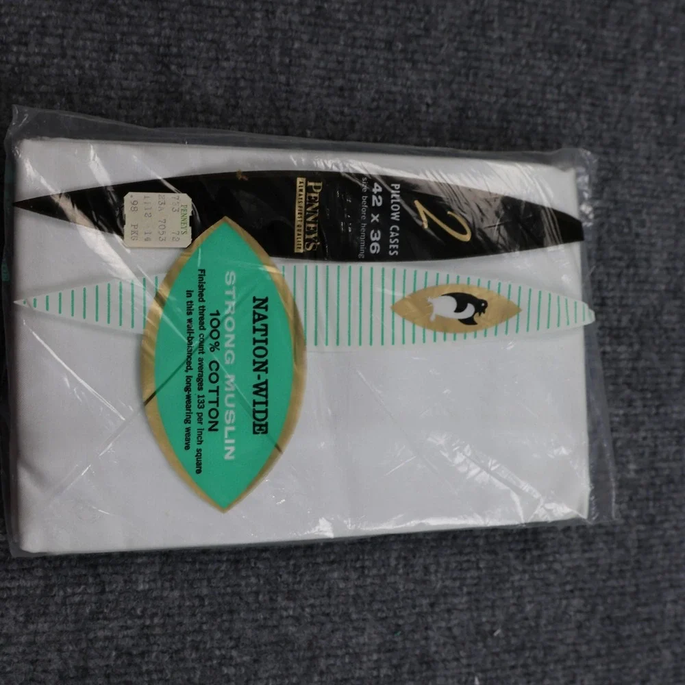 Vintage Penneys Nation Wide Strong Muslin Pillow Cases 42x36‎ 100% Cotton Set 2